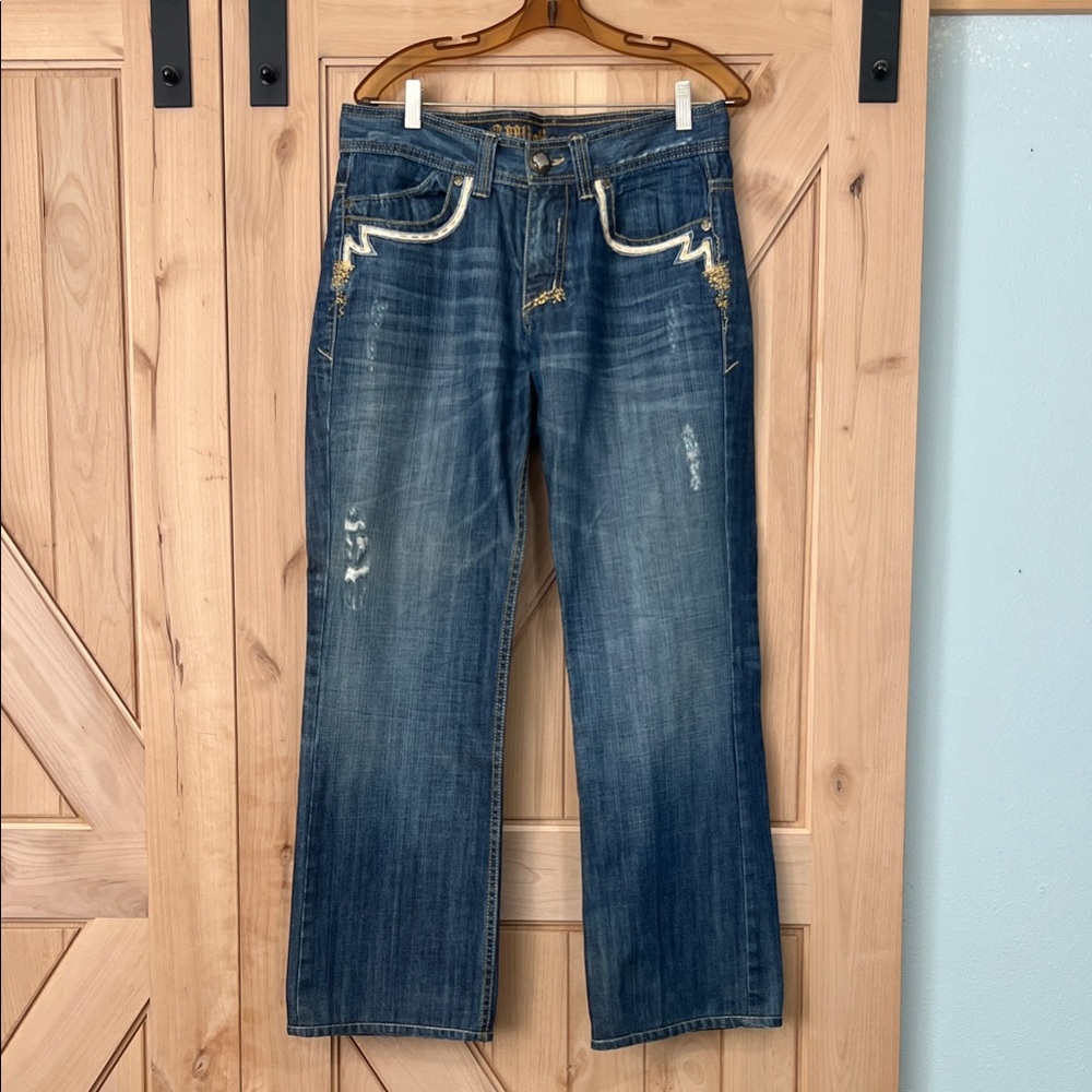 Affliction Men's Blue Jeans with Distressed Accents